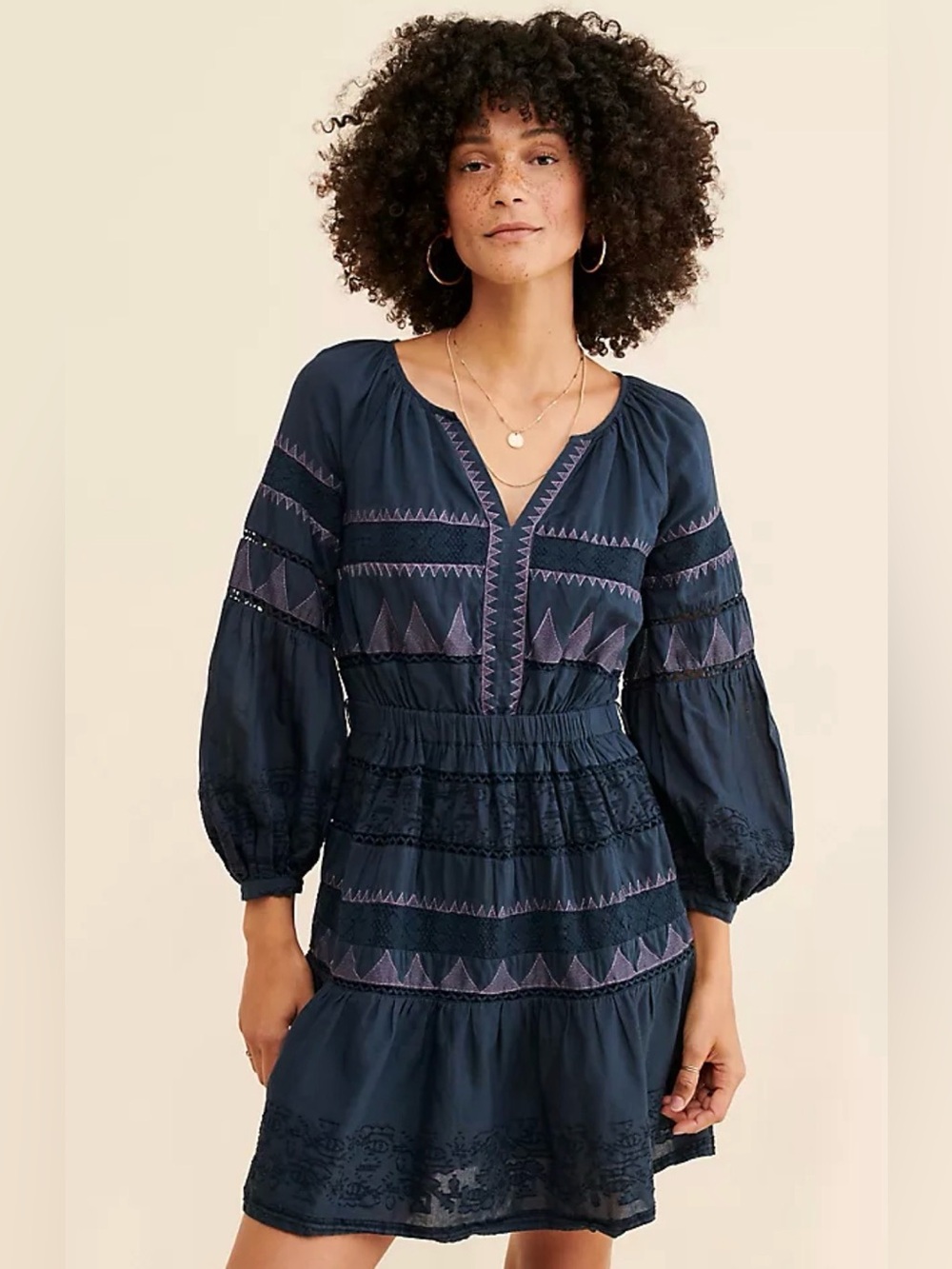 Anthropologie Skye Embroidered Mini Dress Peasant Cottage Wedding Guest Sz S